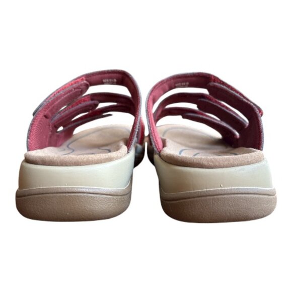 ORTHOFEET SAHARA SANDALS RED NWOT SIZE 8.5 SNAZZY AND COMFORTABLE 3-STRAP SLIDES - Picture 2 of 8